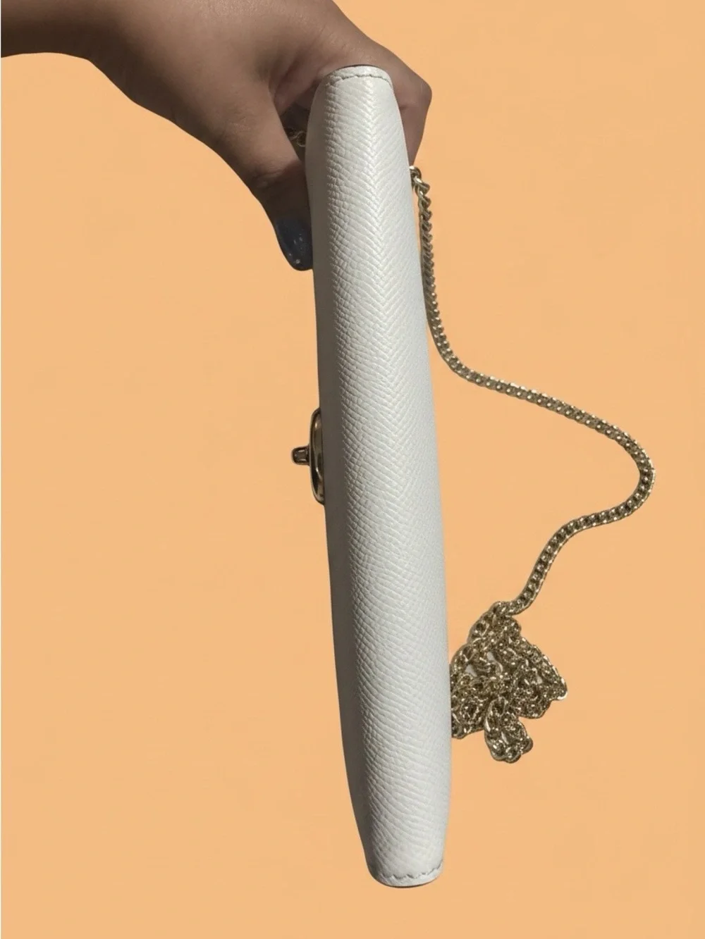 Coach White Leather Crossbody with Gold Chain Strap